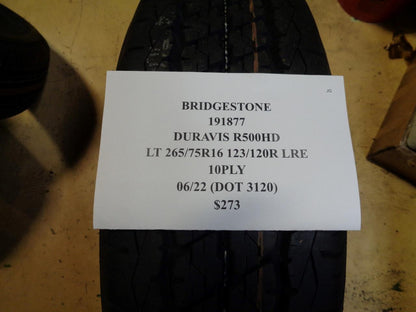 BRIDGESTONE DURAVIS R500HD LT 265 75 16 123/120R LRE 10PLY HIGHWAY TIRE 191877