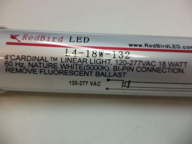 REDBIRD LED 4FT 18 WATT LED LINEAR TUBE LIGHT T8/T12 60HZ 5000K L4-18W-132 SR