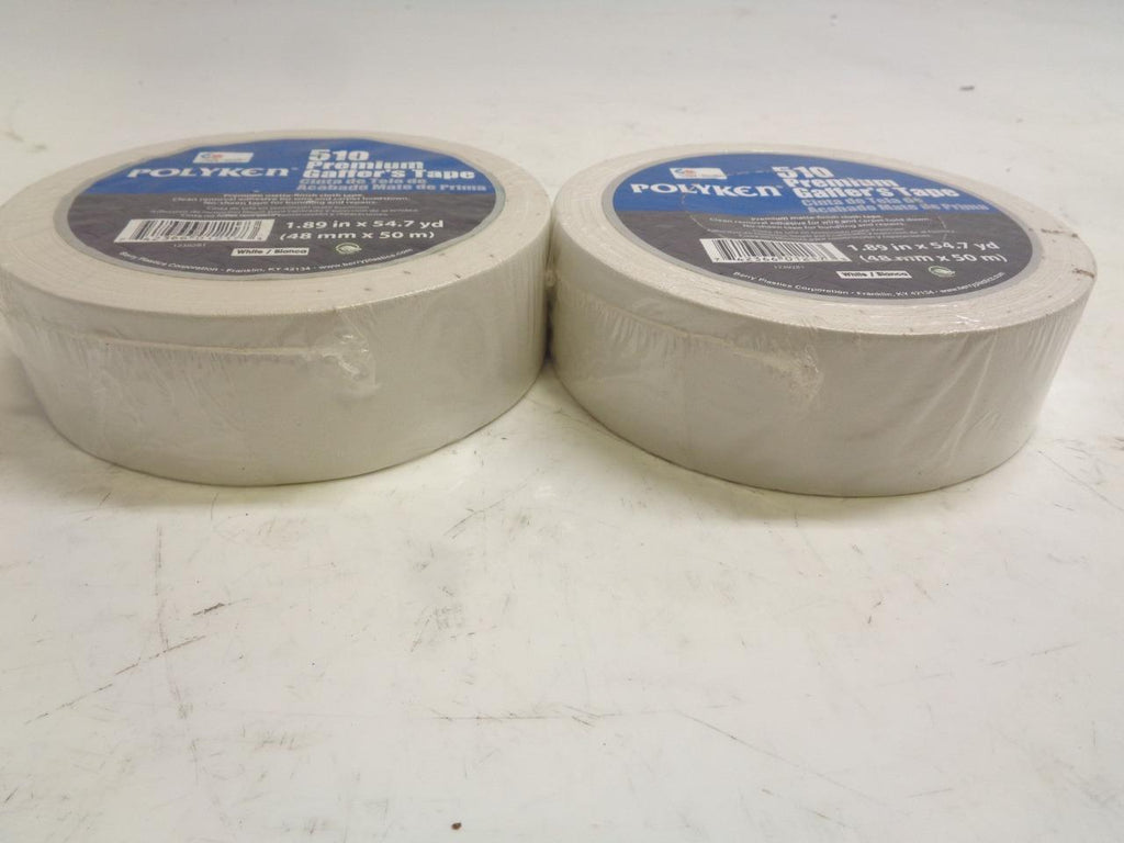 NEW POLYKEN 510 PREMIUM GAFFER'S TAPE 1.89"x54.7yd WHITE 2 PACK R28