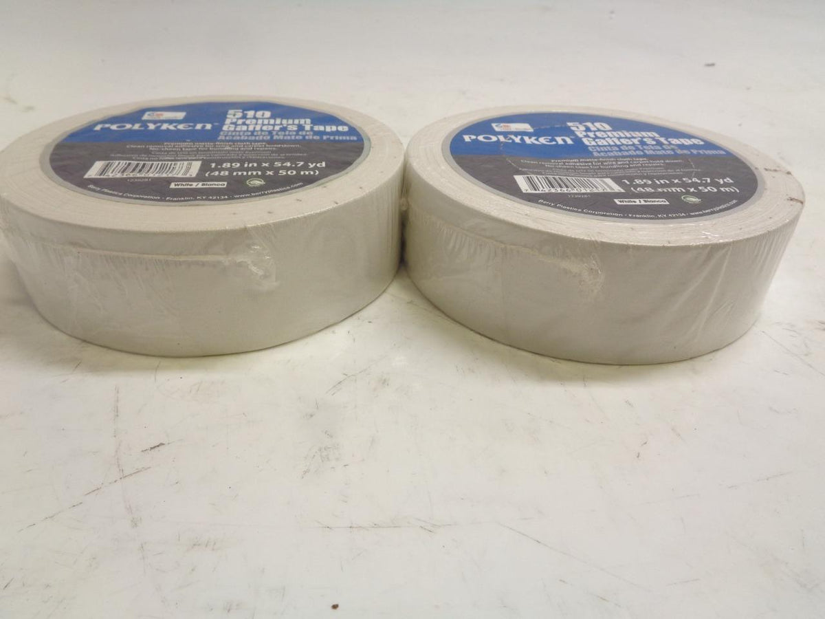 NEW POLYKEN 510 PREMIUM GAFFER'S TAPE 1.89"x54.7yd WHITE 2 PACK R28