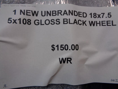1 NEW UNBRANDED 18x7.5 5x108 GLOSS BLACK WHEEL WR
