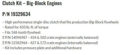 Single Disc Clutch Kit - Big Block Engines (Read Description) R8