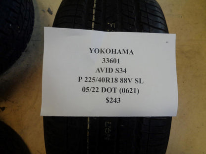 2 NEW YOKOHAMA AVID S34 P 225 40 18 88V SL ALL SEASON TIRES 33601