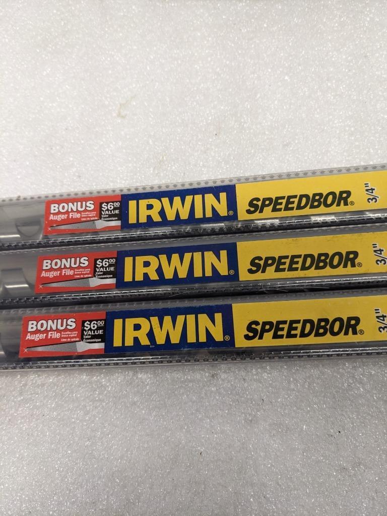 IRWIN 47412 SPEEDBOR SHIP AUGER BIT WITH AUGER FILE 3/4" X 17" 3-PACK NEW R22T7
