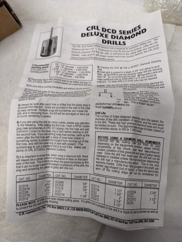 CRL DCD34 331747 3/4" DCD SERIES ELECTRO-FORMED DIAMOND DRILL NEW D0