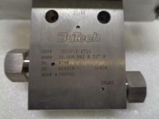 Butech 20UV91-AT05 High Pressure 20,000PSI Hydrogen Valve w/ Acuator New R10