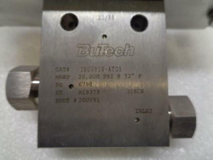 Butech 20UV91-AT05 High Pressure 20,000PSI Hydrogen Valve w/ Acuator New R10