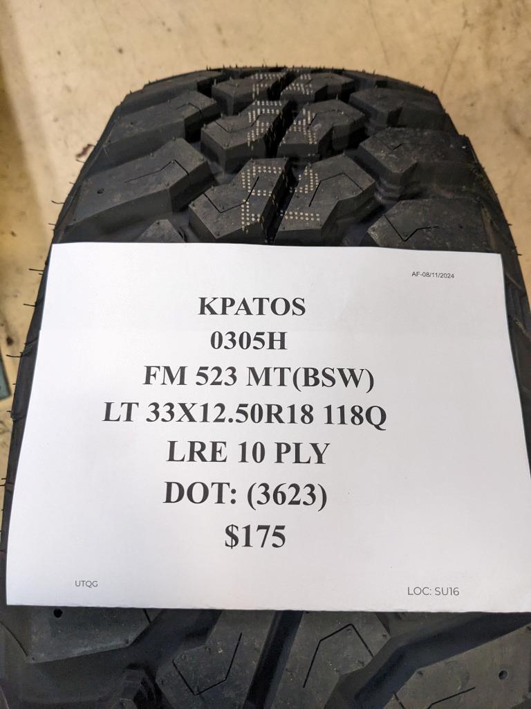KPATOS FM 523 MT BSW LT 33 12.5 18 118Q LRE 10PLY TIRE 0305H CQ3