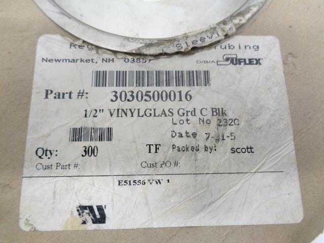 NEW OLD STOCK SUFLEX 300 FT 1/2" VINYLGLAS GRADE C BLACK 3030500016 R13