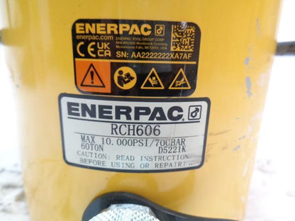 ENERPAC RCH606 HOLLOW PLUNGER HYDRAULIC CYLINDER 6" STROKE 60 TON CAP NEW B2