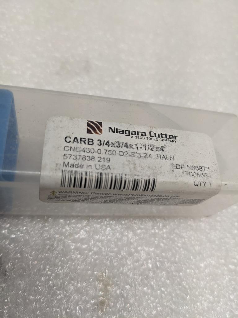 NIAGARA CUTTER SQUARE END 3/4" DIAM 2-1/4" 4 FLUTE SOLID CARBIDE NEW R29