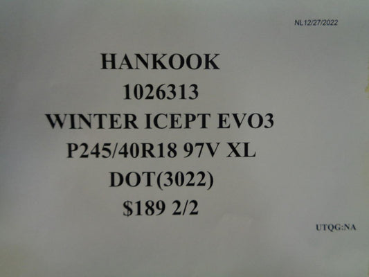 2 HANKOOK WINTER ICEPT EVO3 P 245 40 18 97V XL TIRES 1026313