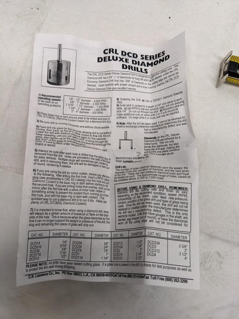 CRL HBT916 331747/027 9/16" BELGIAN THREAD ELECTRO-FORMED DIAMOND DRILL NEW D0