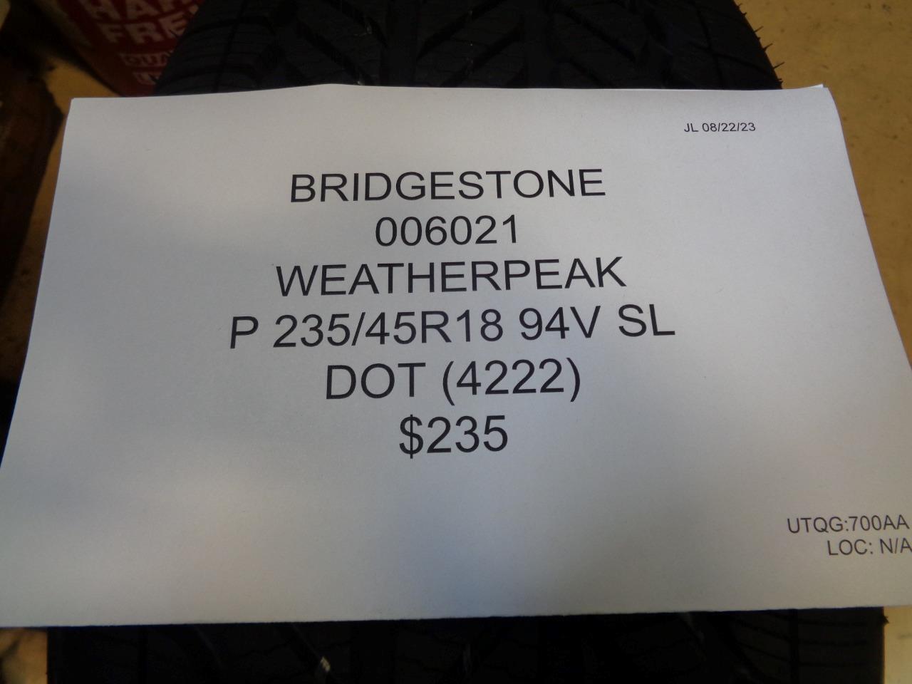 BRIDGESTONE WEATHERPEAK P 235 45 18 94V SL TIRE 006021 BQ3