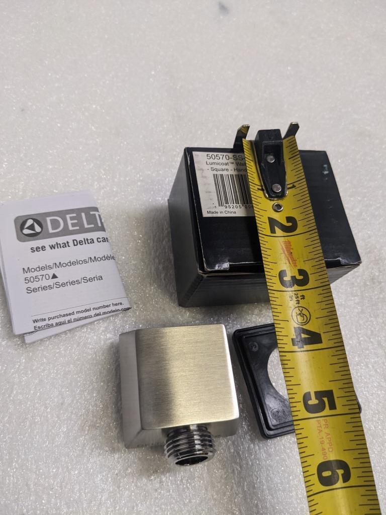 DELTA SQUARE WALL SUPPLY ELBOW HAND SHOWER-HOSE 50570 LUMICOAT STAINLESS NEW R28