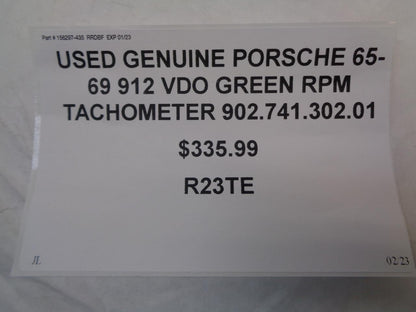 GENUINE PORSCHE 65-69 912 VDO GREEN RPM TACHOMETER 90274130201 R23TE