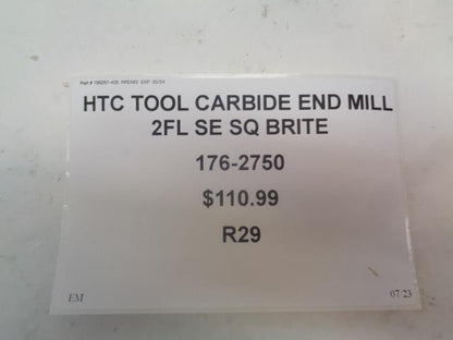 HTC TOOL CARBIDE END MILL 2FL SE SQ BRITE 176-2750 R29