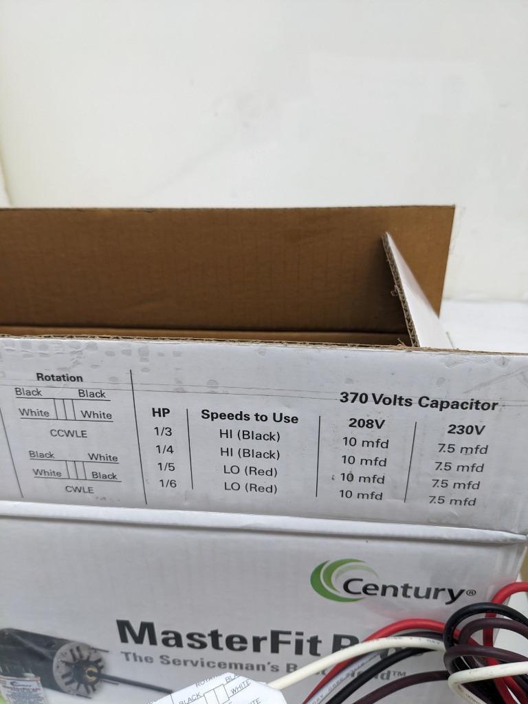 CENTURY FE6001F MASTERFIT PRO CONDENSER FAN MOTOR WITH CAPACITOR NEW R30