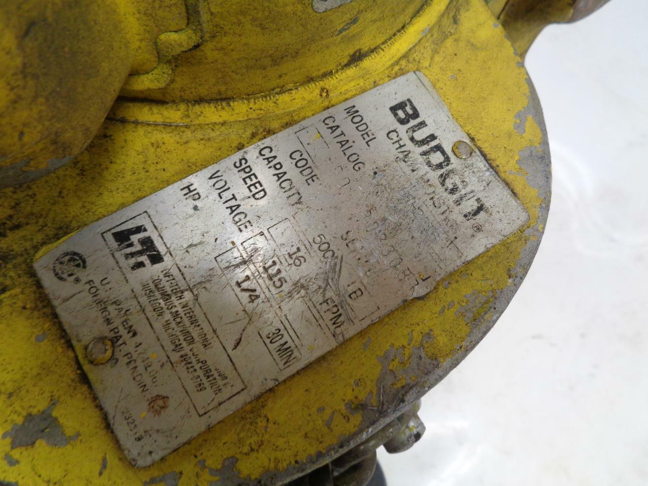 USED DAMAGED BUDGIT MAN GUARD 1/2 TON CHAIN HOIST BEH2616 115V 16FPM SPEED H1