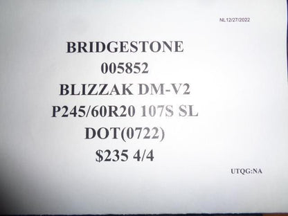4 BRIDGESTONE BLIZZAK DM-V2 P 245 60 20 107S SL TIRES 005852