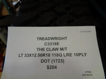 TREADWRIGHT THE CLAW M/T LT 33 12.50 18 118Q LRE 10PLY TIRE C3318E BQ4