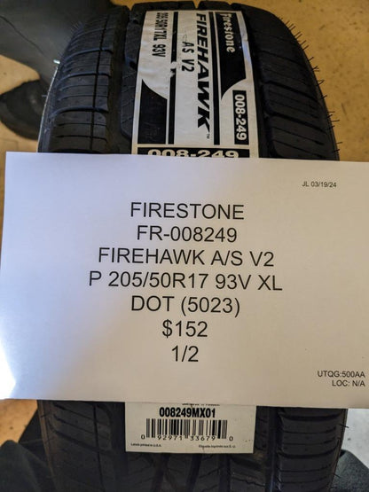 2 FIRESTONE FIREHAWK A/S V2 P 205 5017 93V XL TIRES 008249 CQ2
