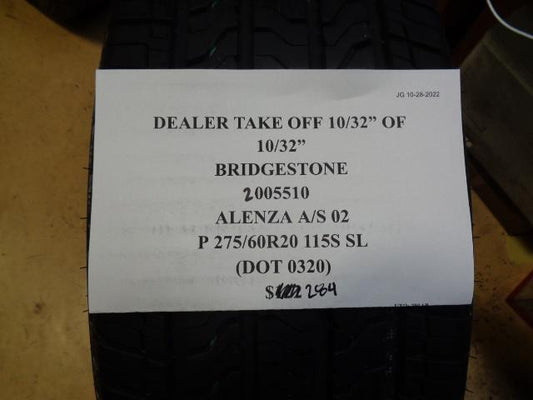 1 DTO BRIDGESTONE ALENZA AS 02 275 60 20 115S SL TIRE 005510