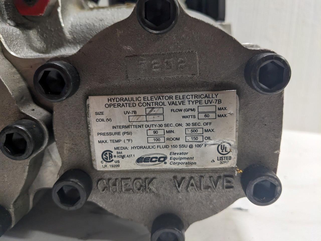 EECO HYDRAULIC UV-7B ELEVATOR ELECTRICALLY OPERATED CONTROL VALVE  500PSI BSR7