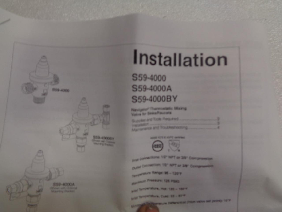 NEW BRADLEY NAVIGATOR SHOWER & EYEWASH THERMOSTATIC MIXING VALVE S59-4000A R11TC