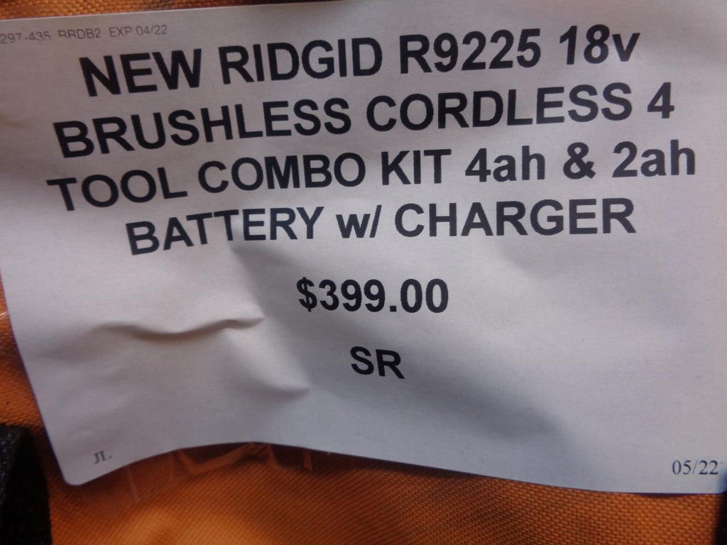 NEW RIDGID R9225 18v BRUSHLESS CORDLESS 4 TOOL KIT 4ah & 2ah BATTERY/CHARGER SR