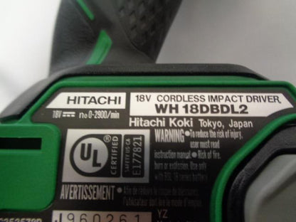 HITACHI 18 VOLLT LITHIUM ION 1/4IN CORDLESS IMPACT DRIVER WH18DBDL2  BSR35