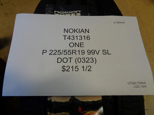 2 NOKIAN ONE P 225 55 19 99V SL TIRE T431316 BQ3