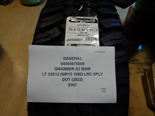 GENERAL GRABBER X3 BSW LT 33 12.50 15 108Q LRC TIRE 6PLY 04505670000 BQ4
