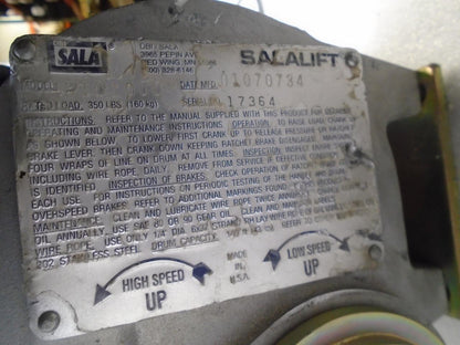 DBI-SALA SALALIFT WINCH 60'x1/4" STAINLESS STEEL ROPE 8101000 USED H2