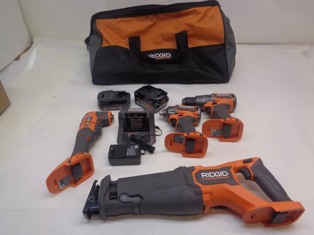 NEW RIDGID R9225 18v BRUSHLESS CORDLESS 4 TOOL KIT 4ah & 2ah BATTERY/CHARGER SR