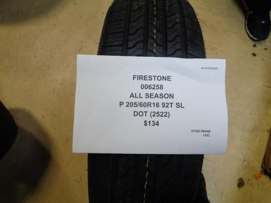 1 FIRESTONE ALL SEASON P 205 60 16 92T SL 006258 TIRE BQ2