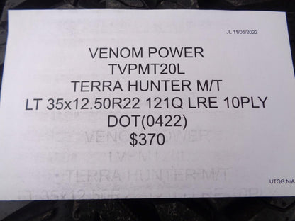 VENOM POWER TERRA HUNTER MT LT 35 12.50 22 121Q LRE 10PLY TVPMT20L SU7