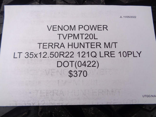 VENOM POWER TERRA HUNTER MT LT 35 12.50 22 121Q LRE 10PLY TVPMT20L SU7