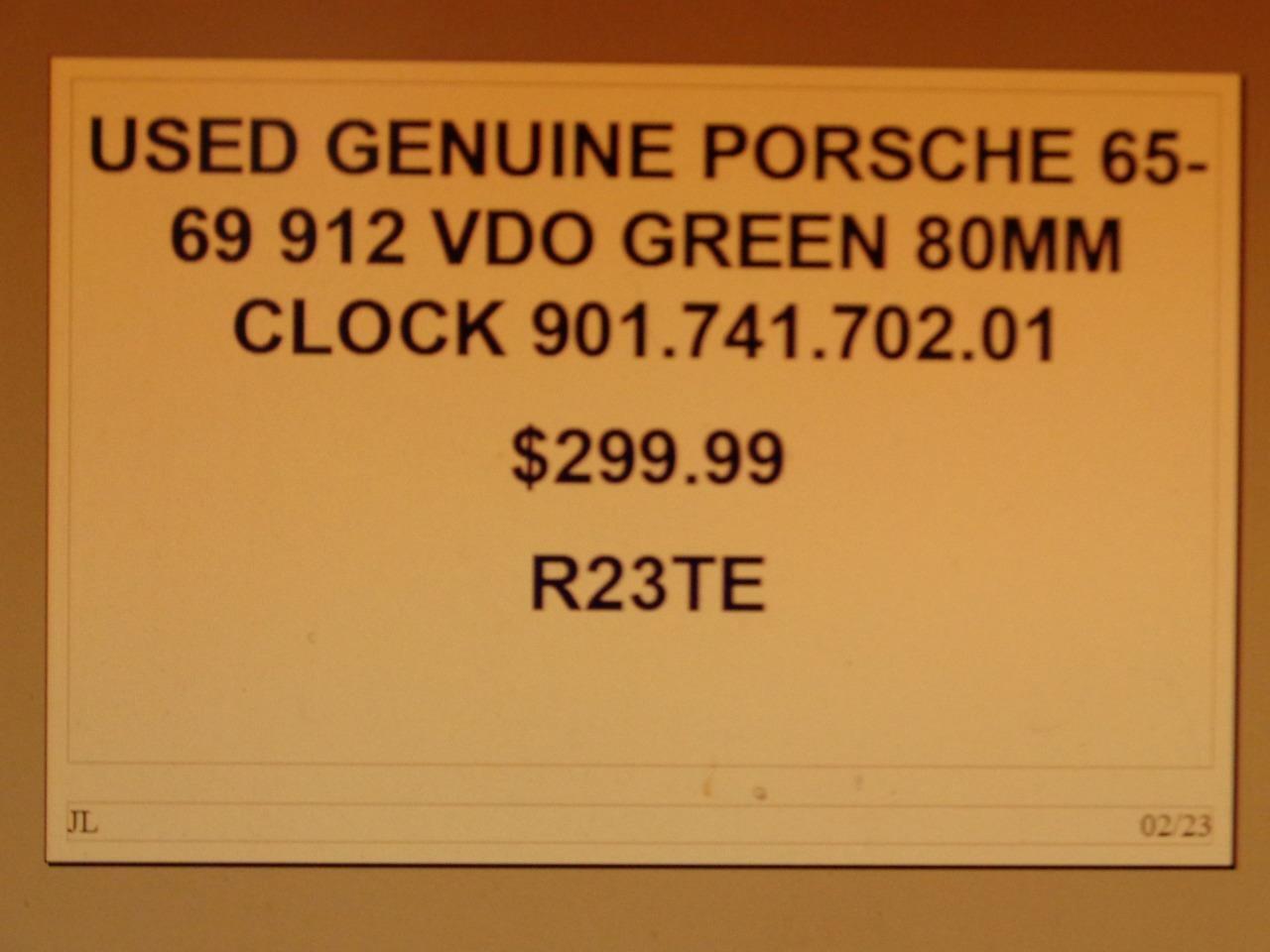 GENUINE PORSCHE 65-69 912 VDO GREEN 80MM CLOCK 90174170201 R23TE