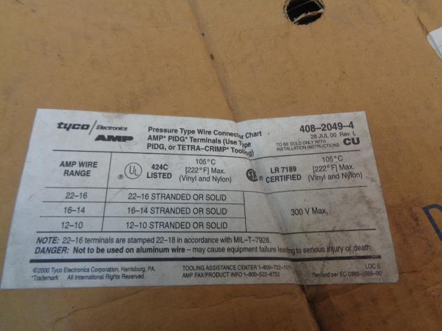 NEW TYCO 408-2049-4 RING TONGUE CONNECTORS LOT OF 2490 R5