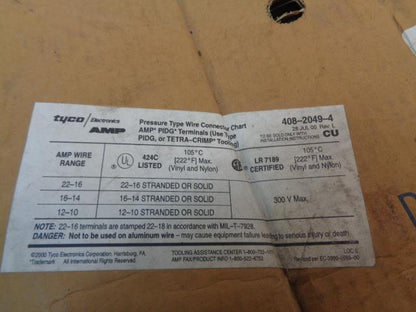 NEW TYCO 408-2049-4 RING TONGUE CONNECTORS LOT OF 2490 R5