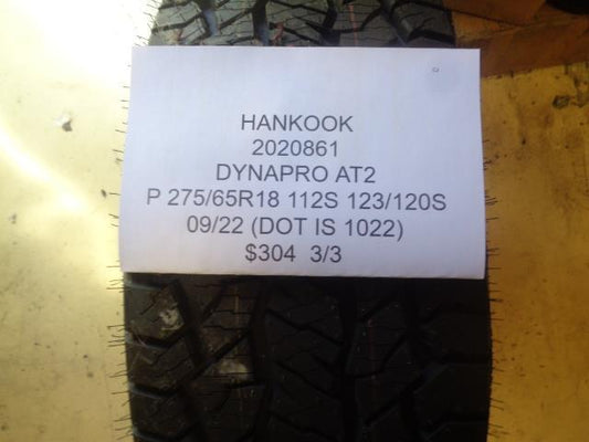 1 HANKOOK DYNAPRO AT2 275 65 18 112S ALL TERRAIN TIRE 2020861