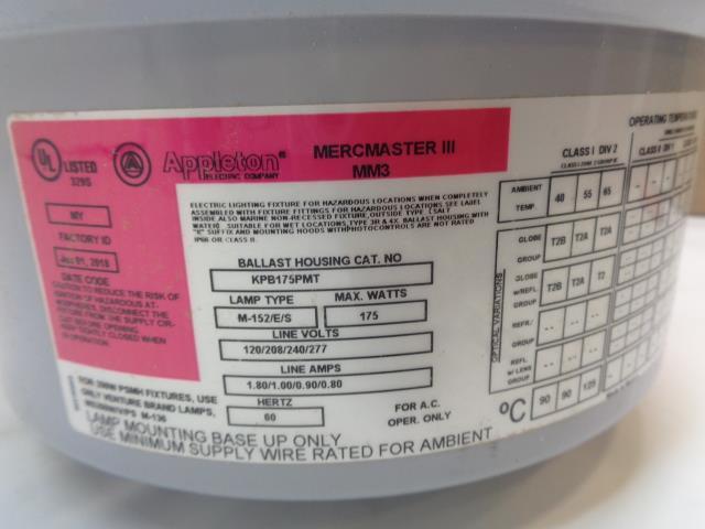 NEW APPLETON 175W MH BALLAST BODY FOR GLASS GLOBE KPB175PMT R33