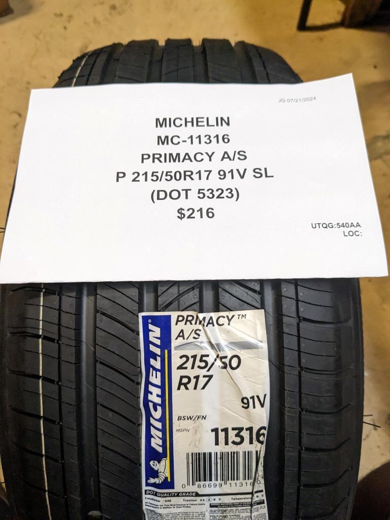 MICHELIN PRIMACY A/S P 215 50 17 91V SL ALL SEASON TIRE 11316 CQ3