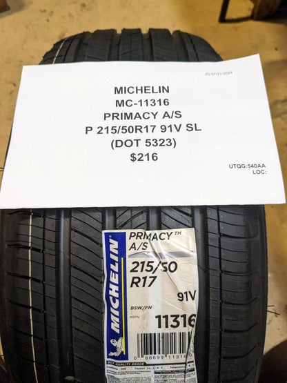 MICHELIN PRIMACY A/S P 215 50 17 91V SL ALL SEASON TIRE 11316 CQ3