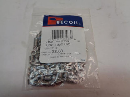 NEW 10 PACK OF 100 RECOIL SCREW THREAD INSERT WITH STI TAP 8-32x1.5d 03583 R22T2