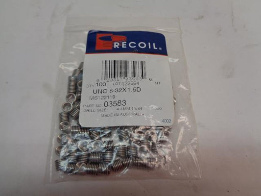 NEW 10 PACK OF 100 RECOIL SCREW THREAD INSERT WITH STI TAP 8-32x1.5d 03583 R22T2