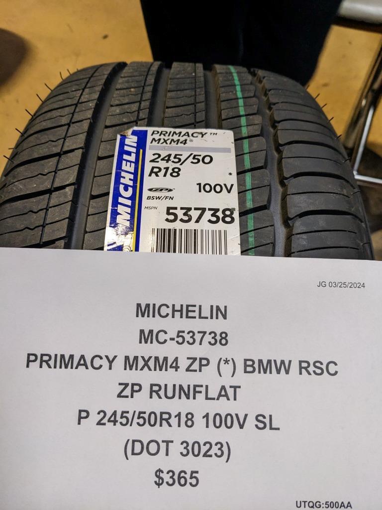 MICHELIN PRIMACY MXM4 ZP (*) BMW RSC ZP RUNFLAT P 245 50 18 100V SL TIRE 53738