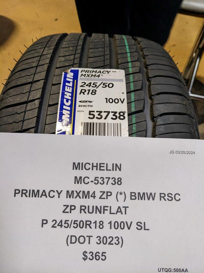MICHELIN PRIMACY MXM4 ZP (*) BMW RSC ZP RUNFLAT P 245 50 18 100V SL TIRE 53738