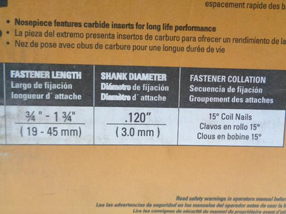 BOSTITCH PNEUMATIC COIL ROOFING NAILER RN46-1 BSR35